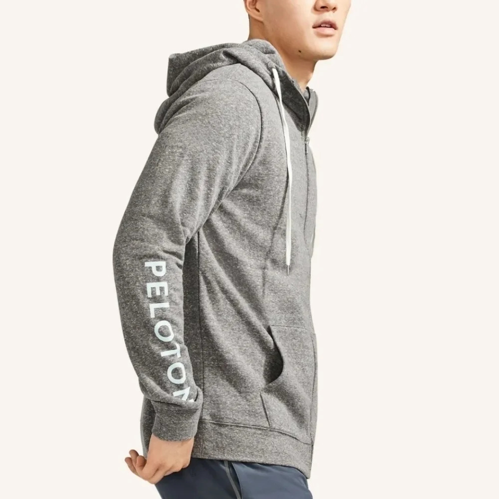 Peloton Mens vintage fleece fullzip lightweight hoodie Logo spellout M